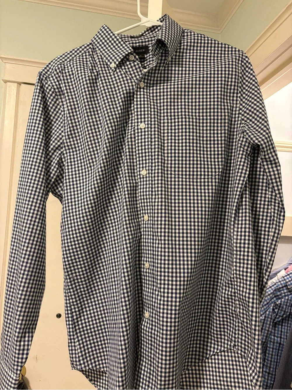 J. Crew Men’s Navy and White Gingham Button-Down Shirt